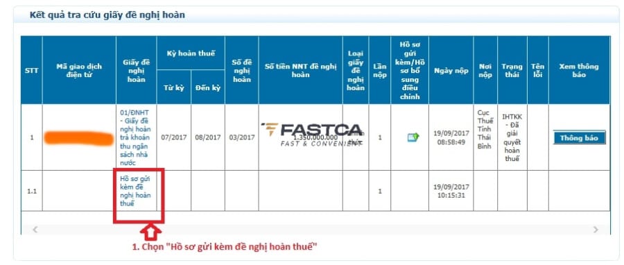 Tra cứu Giấy đề nghị hoàn thuế thu nhập cá nhân - bước 4