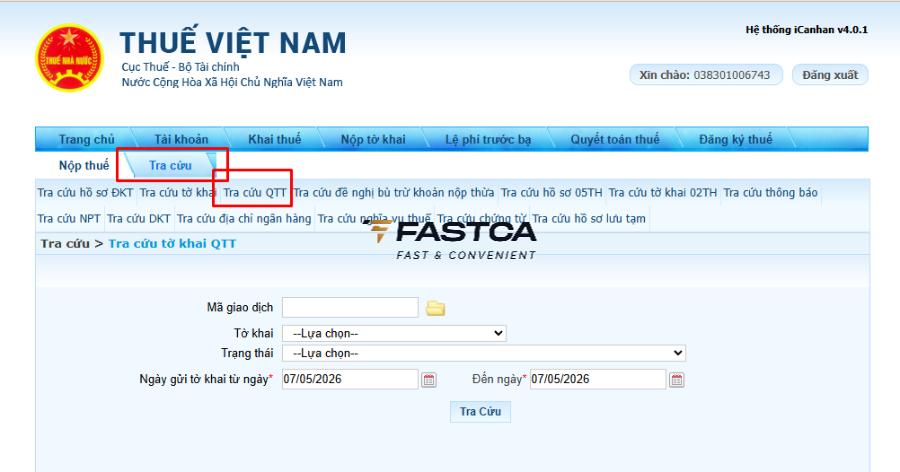tra cứu tờ khai quyết toán thuế tncn qua tổng cục thuế - bước 3