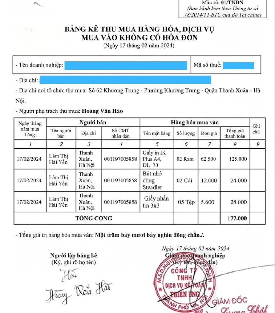 cách điền bảng kê 01/tndn