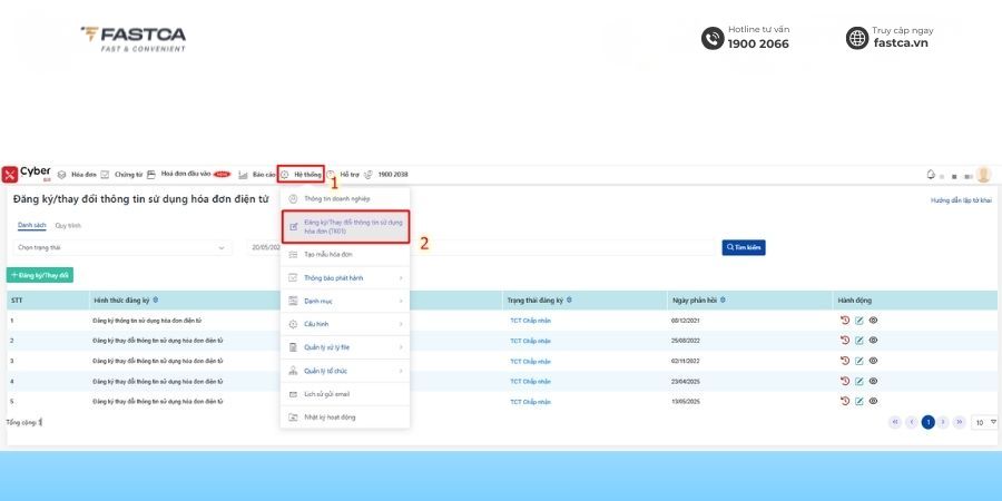 Cách đăng ký hóa đơn khởi tạo từ máy tính tiền qua xcyber - bước 1