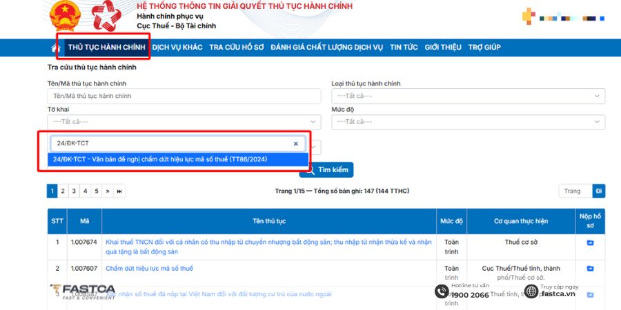 thủ tục đóng mã số thuế hộ kinh doanh trên dịch vụ công - bước 2.1