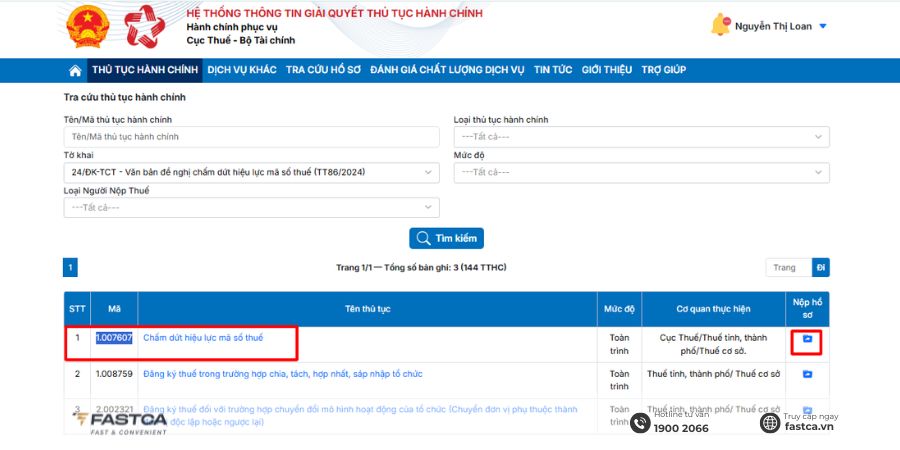 thủ tục đóng mã số thuế hộ kinh doanh trên dịch vụ công - bước 2.2