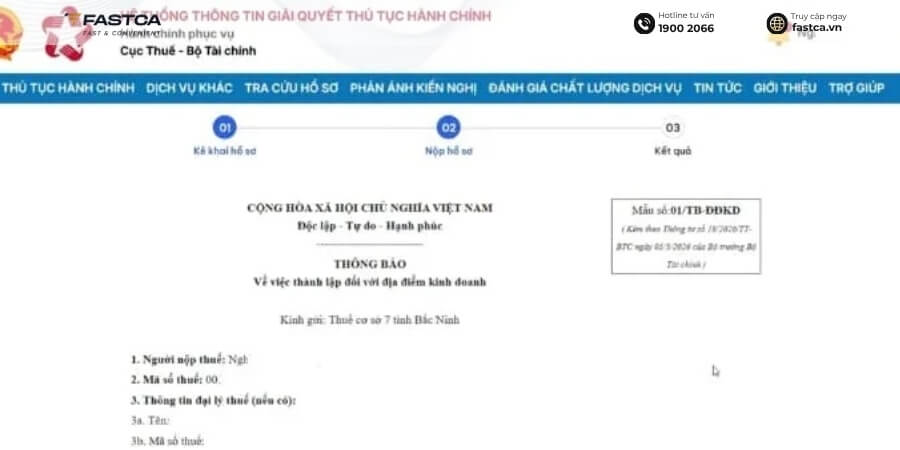 thủ tục thay đổi địa chỉ hộ kinh doanh online qua Dịch vụ công - bước 8.1