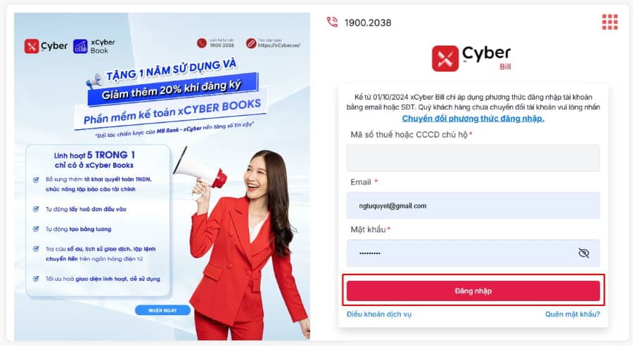 Xuất hóa đơn từ máy tính tiền trực tiếp trên xCyber Bill - Bước 1
