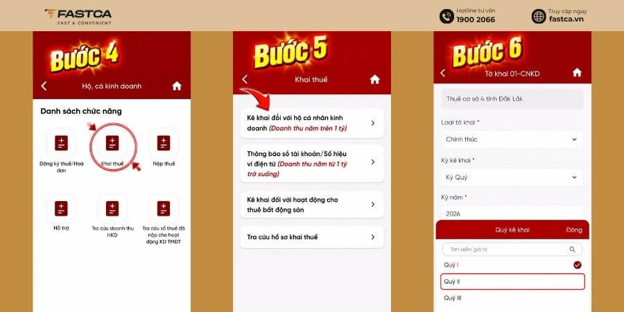 hộ kinh doanh kê khai thuế quý 2 trên etax mobile - bước 4-5-6