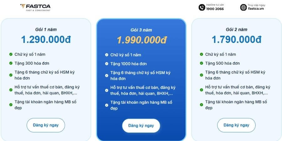 Bảng giá chữ ký số FastCA dành cho doanh nghiệp mới