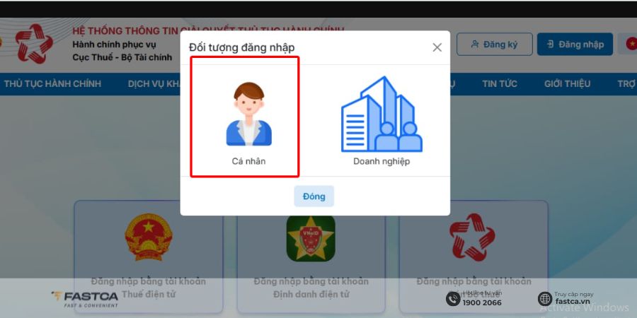 Đăng ký mã số thuế cá nhân kinh doanh trên Dịch vụ công - Bước 2.2