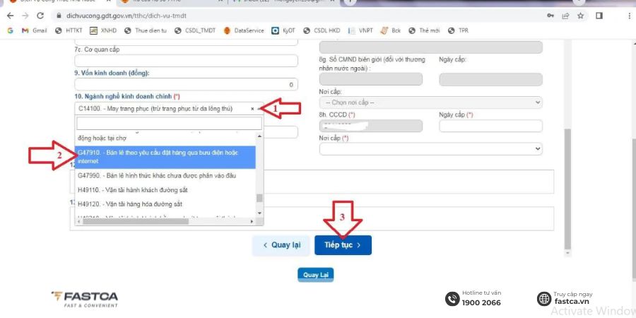 Đăng ký mã số thuế cá nhân kinh doanh trên Dịch vụ công - Bước 5