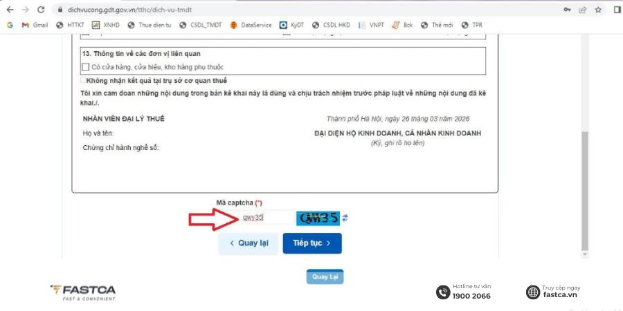 Đăng ký mã số thuế cá nhân kinh doanh trên Dịch vụ công - Bước 6