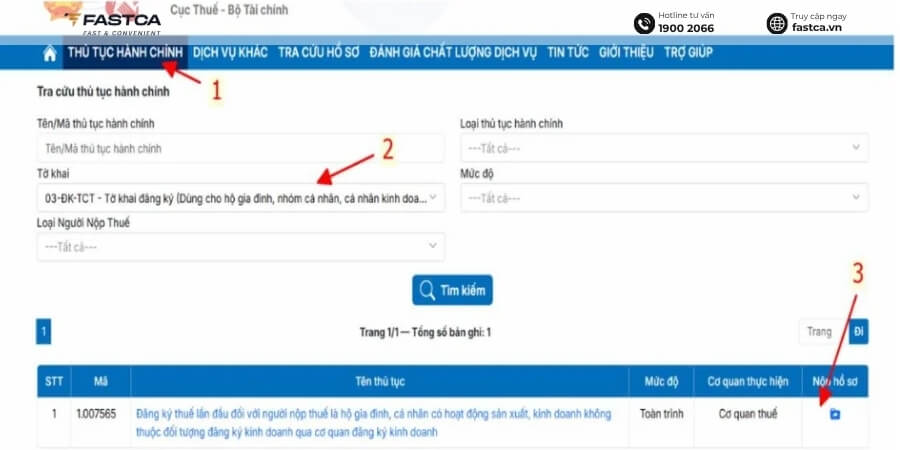 nộp tờ khai 03-đk-tct trên dịch vụ công - bước 2