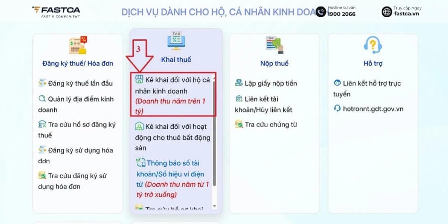 Cách kê khai thuế hộ kinh doanh nhóm 2 - bước 2.1