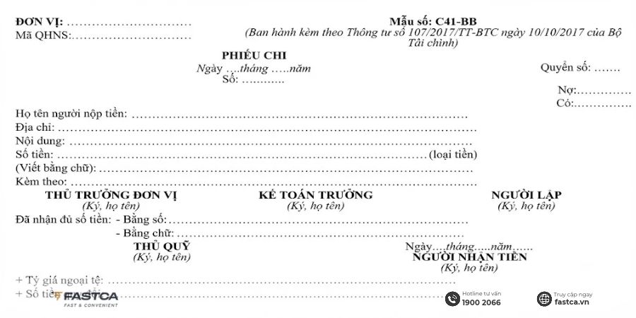 Mẫu phiếu chi theo Thông tư 107