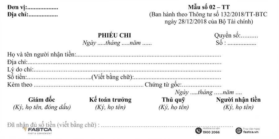 Mẫu phiếu chi theo Thông tư 132