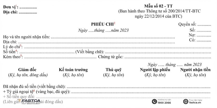 Mẫu phiếu chi theo Thông tư 200