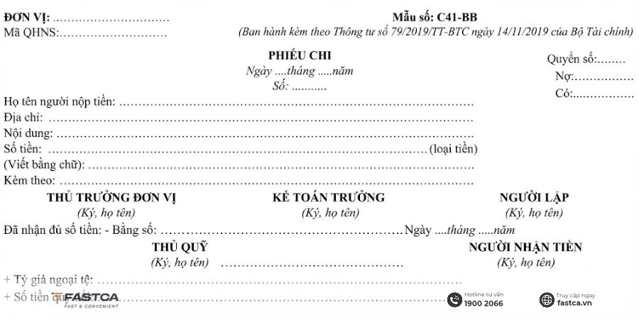 Mẫu phiếu chi theo Thông tư 79