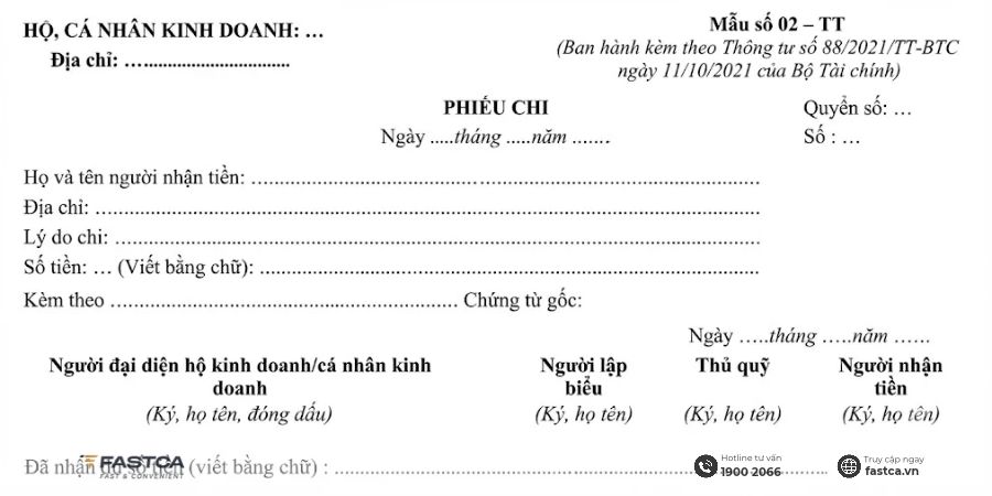 Mẫu phiếu chi theo Thông tư 88