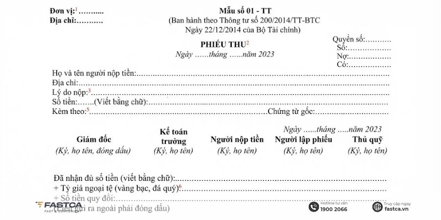 mẫu phiếu thu theo thông tư 200