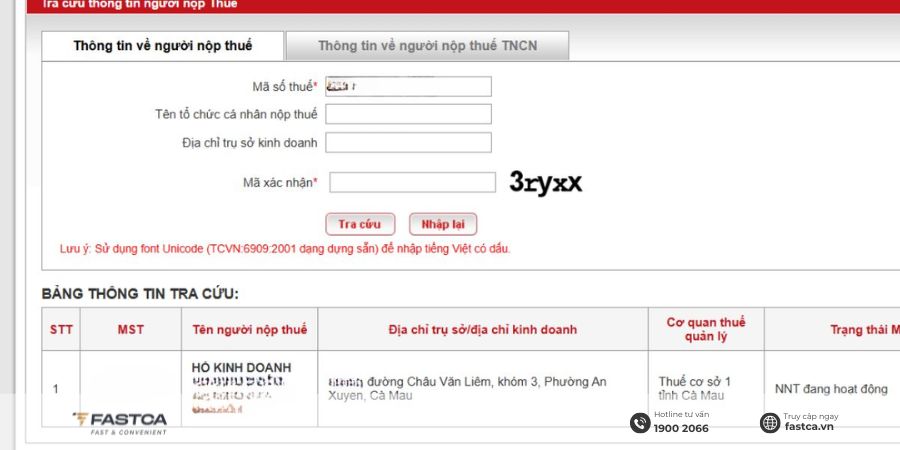 Tra cứu thông tin hộ kinh doanh bằng CCCD trên Website Tổng Cục Thuế - bước 3