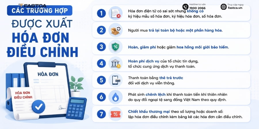 trường hợp chỉ được xuất hóa đơn điều chỉnh